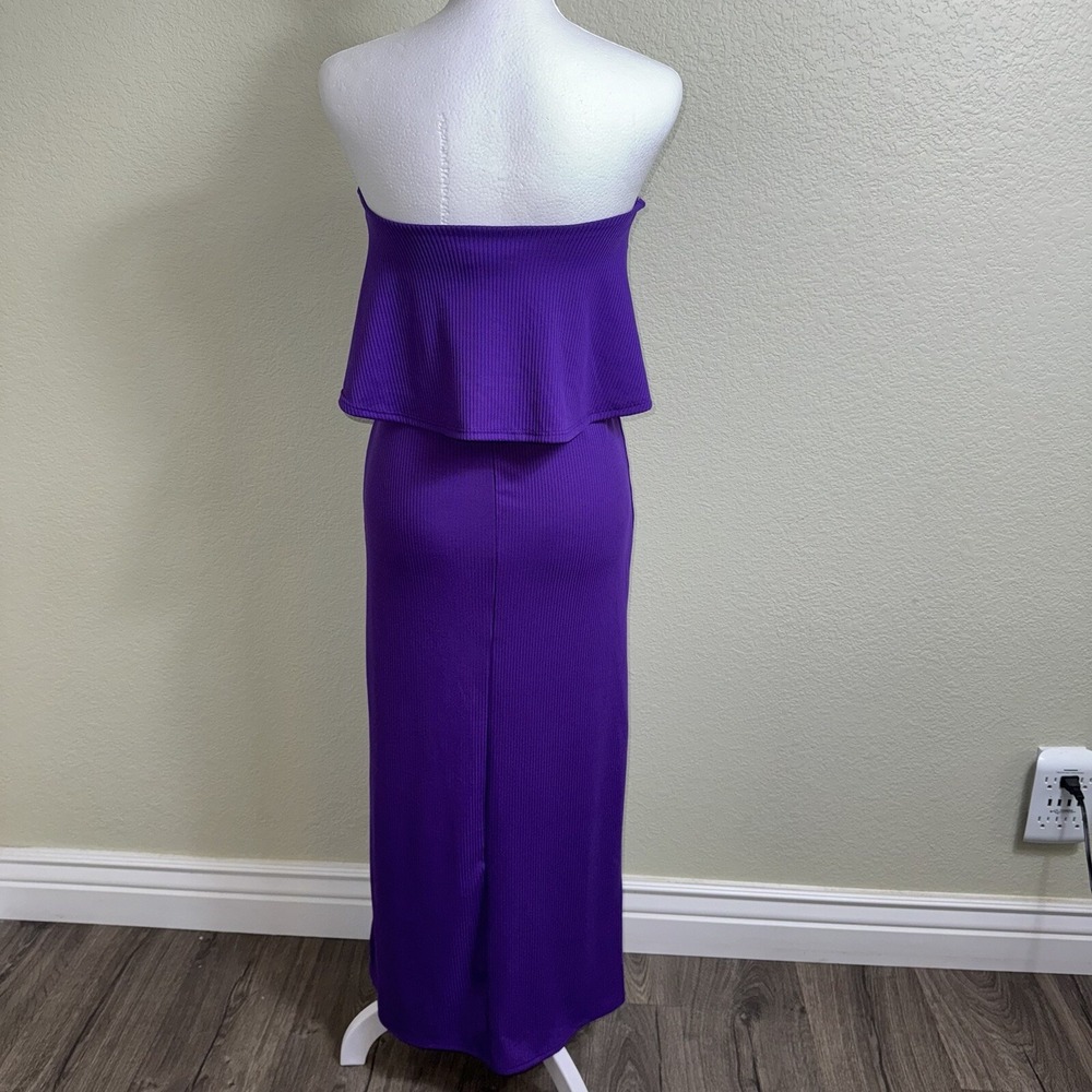 See You Monday Purple Ribbed Strapless Popover Maxi Dress XS D8405M - Picture 3 of 7
